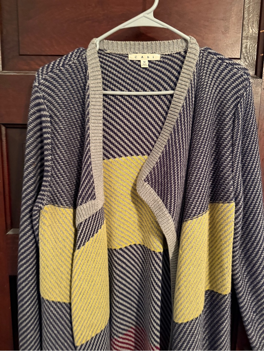 CAbi Navy, Yellow & Red Open-Front Colorblock Cardigan - Picture 2 of 4